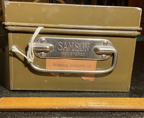 vintage samson file green metal stand up box|Vintage SAMSON Registered Classic Green Metal Bank Lock .